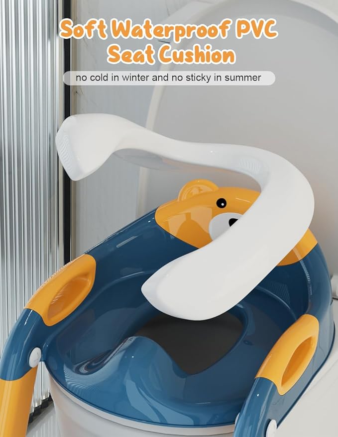 Potty Training Seat with Step Stool, Toddler Potty Training Toilet Seat with Non-Slip Step Splash Guard Safety Handles and Waterproof Cushion, 2 In 1 Toddler Potty Seat