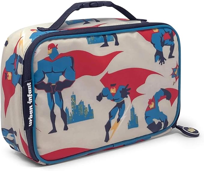 Urban Infant Yummie Kids Lunch Box Insulated Bag - Toddler Boys and Girls – Perfect for Daycare Preschool Travel Snacks – Allergy Alert Cards - Fits Bento Boxes - Superhero