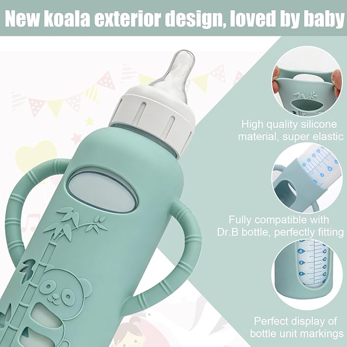 3 Pack Silicone Sleeves for Dr. Brown's Glass Bottles 8 OZ - Anti Breakage Baby Bottle Holder, Compatible with Dr. Brown's Glass Bottles for Babies with Handle (Other Products Cannot be adapted)