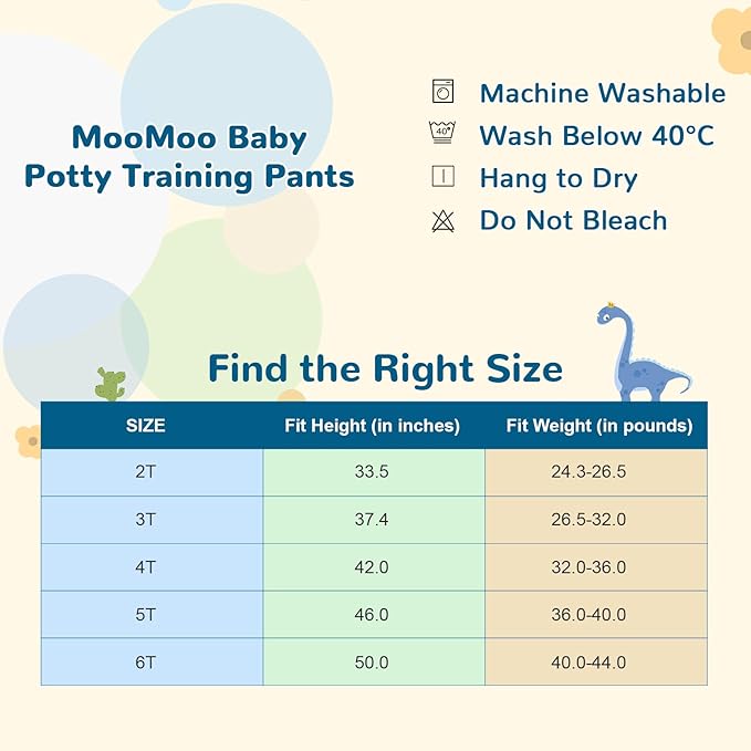 MooMoo Baby Cotton Potty Training Underwear 4 Packs Absorbent Training Pants for Boys and Girls 4T