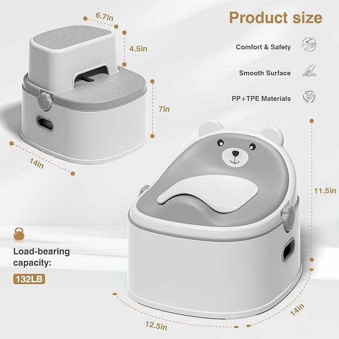 3-in-1 Toddler Potty Training Toilet for Boys & Girls - Convertible Potty Chair with Step Stool for Toddlers 1-3, Anti-Slip Design Toddler Toilet Seat - Removable & Easy to Clean