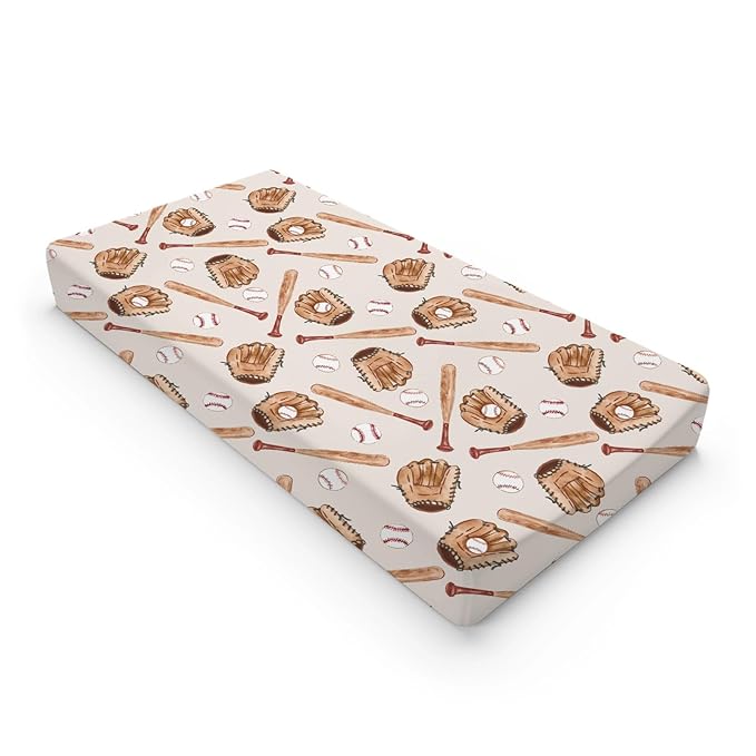 Watercolor Baseball Gloved Pattern Baby Changing Pad Cover, Unisex Sport Theme Nursery Diaper Changing Table Pad Mat Sheet for Boys Girls-16x32