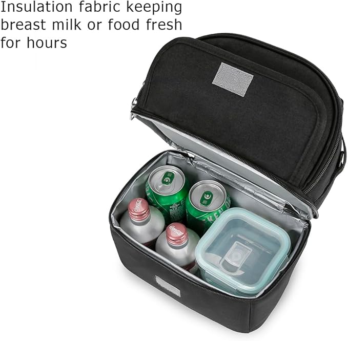 Breast Pump Bag - Small Size Cooler and Moistureproof Backpack Double Layer for Mother Baby Bottle Breast Milk Pump Outdoor Working Backpack Lunch Bag (Black)