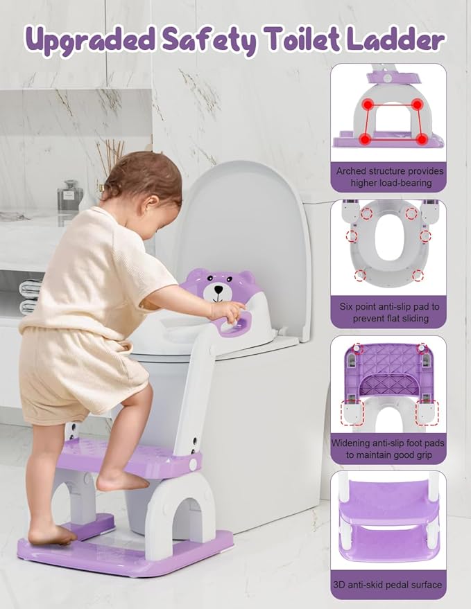 Potty Training Seat with Step Stool, Toddler Potty Training Toilet Seat with Non-Slip Step Splash Guard Safety Handles and Waterproof Cushion, 2 In 1 Toddler Potty Seat