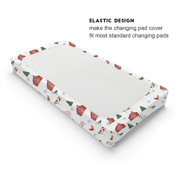Watercolor Farm Animals Changing Pad Cover Retro Barn Chicken Pig Hen Duck Windmill Tractor Diaper Change Table Cover Sheets for Boys Girls Soft Stretchy Fitted Changing Mat Sheets 32''x16''