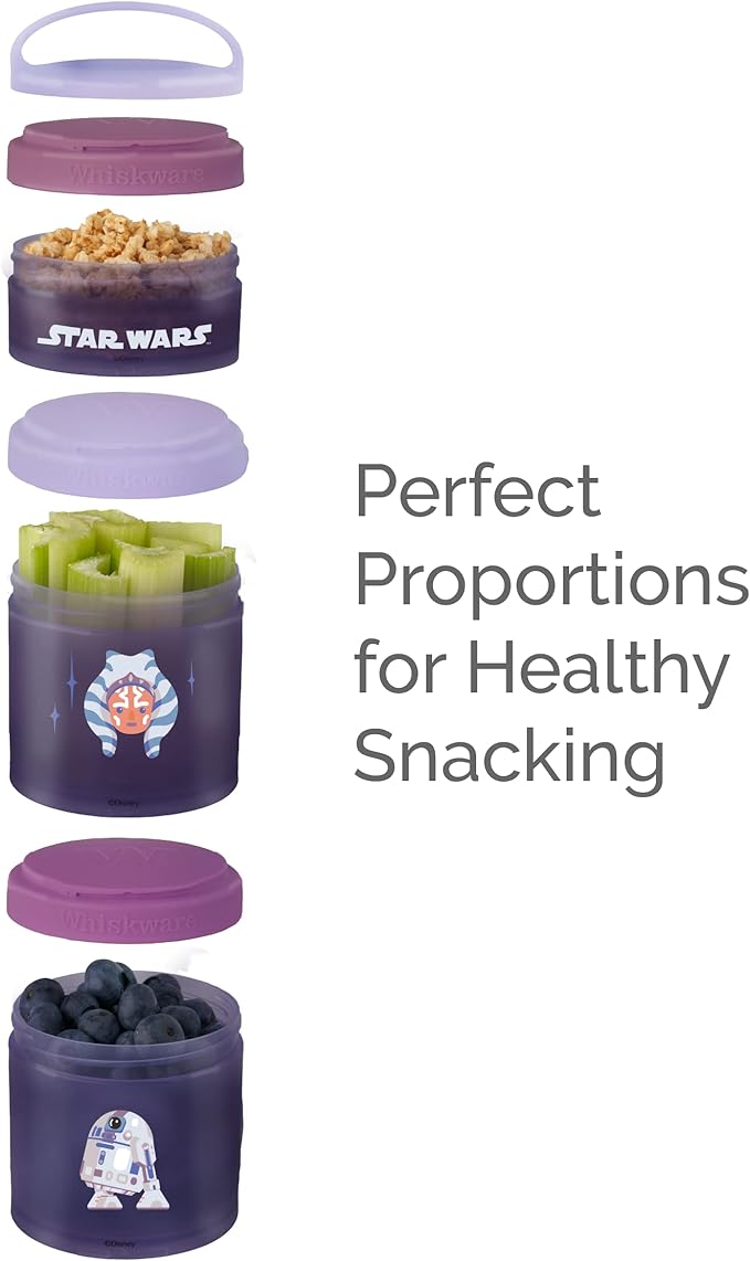 Whiskware Star Wars Stackable Snack Containers for Kids and Toddlers, 3 Stackable Snack Cups for School or Travel, Ashoka and R2D2