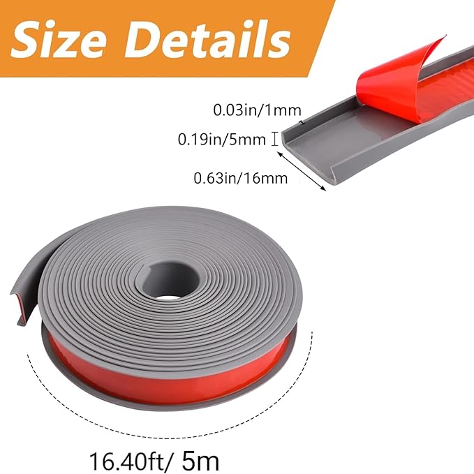 16.4ft U-Shape TPE Self Adhesive Veneer Edging Trim Flexible Edge Protector for Furniture Corner & Edge Safety Guards, DIY Furniture Edge Strip for Countertop Table Cabinet Shelf Repair (16mm, Gray)