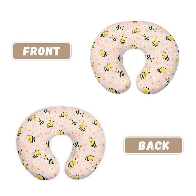 Jeiento Cartoon Bee Pillow Covers Comfortable Cute Flower Pillowcase Newborn Feeding Pillow Covers,Zipper Washable Breastfeeding Pillow Slipcover Fits U-Shaped Nursing Pillow