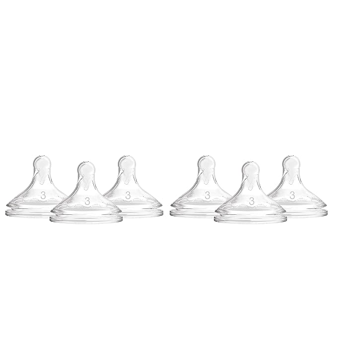 Dr. Brown's Natural Flow Level 3 Narrow and Wide-Neck Baby Bottle Silicone Nipples, Medium-Fast Flow, 6m+, 100% Silicone Bottle Nipples, 6 Pack