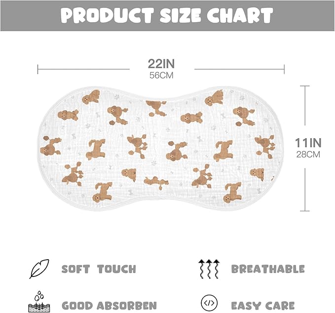 Muslin Burp Cloths for Baby Boys and Girls - 1-Pack Ultra Absorbent Miniature Poodle Dog Muslin Washcloths, Newborn Towel, Milk Spit Up Rags, Burp Cloth Bib for Unisex, 22 x 11 Inch