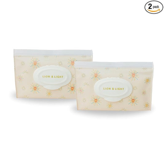 Lion & Light® Baby Wipes Dispenser | 2-pack Travel Wipes Case | Wipe Holder for Diaper Bag | Portable & Refillable Wet Wipe Pouch | Reusable Wipes Case