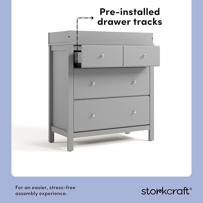 Storkcraft Horizon 3 Drawer Chest with Changing Topper (Pebble Gray) – GREENGUARD Gold Certified, Includes Removable Changing Table Topper, Chest of Drawers for Nursery & Kids Bedroom