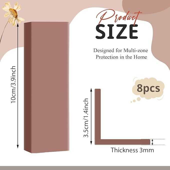 Pangda Baseboard Corners Blocks Self Adhesive Rubber Safety Corner Protectors Proofing Edge Guard Corner Cushion for Wall Furniture Edge (Brown,8 Pcs)