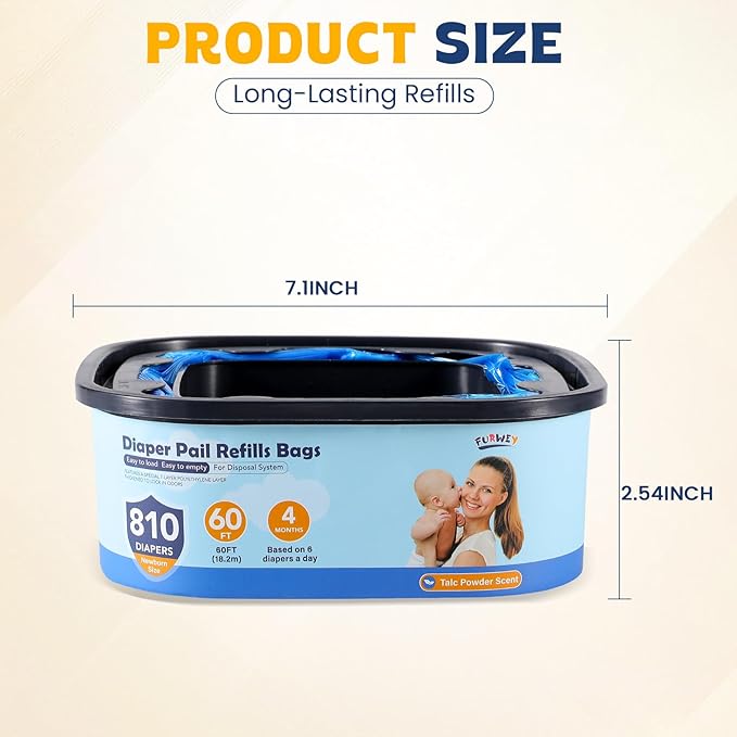 Diaper Pail Refill Bags,7-Layer Odor Prevention Technology,Thickened Design - Hold up to 810 Newborn-Sized Diaper Pail Bags- Pack of 6