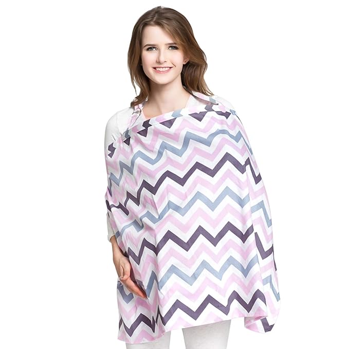 SONARIN Stripes Premium Breastfeeding Nursing Covers,4 in 1 Multifunction,with Storage Bag & Towel Corners,Nursing Scarf,Breathable & Lightweight(Pink & Brown)