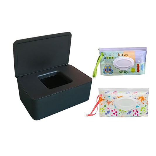 Wipes Dispenser,Wipe Holder Wet Wipe Dispenser Holder with 2Pcs Portable Travel Refillable Wipe Holder，Reusable Wipe Holder Box Flushable Wipes Case for Home, Office
