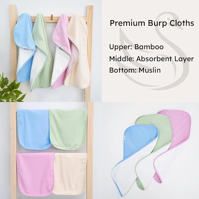 Premium Baby Burp Cloths, Extra Soft Spit Up Rags with 3 Absorbent Layers, 21" x 10" Size, Blue Bell