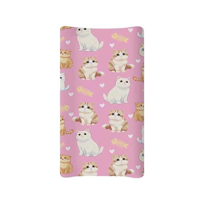 Stretchy Diaper Changing Table Cover, Snug and Soft Change Table Pad Covers Fit 16 * 32 Inches, Kitties Pink