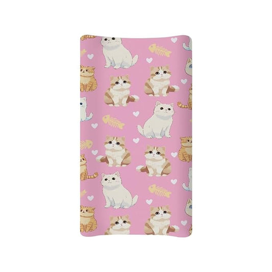 Stretchy Diaper Changing Table Cover, Snug and Soft Change Table Pad Covers Fit 16 * 32 Inches, Kitties Pink