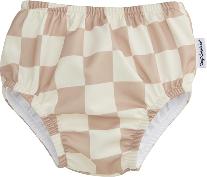 Tiny Twinkle Pull-Up Reusable Swim Diapers 2-Pack | Waterproof and UPF 50+ Sun Protection | Lightweight and Absorbent | Machine Washable(Pink,Beige Checkers,12-18M)