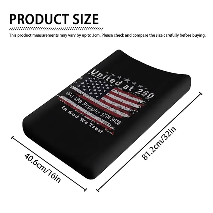 250 Year American Anniversary Changing Pad Covers American Flag Changing Pad Cover Black Diaper Changing Pad Cover Portable 32''*16'' Changing Pad -Cover