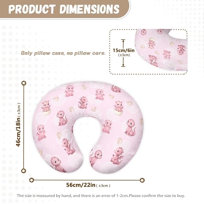 Dinosaur Nursing Pillow Cover for Baby Girls, Pink Breastfeeding Pillow Slipcover Cushion Cover, Soft Breast Feeding Pillows, Easy to Clean