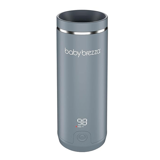 Baby Brezza Portable Warmer – 3X Faster Baby Bottle Warming - Travel Breastmilk and Formula Warmer - Safe, Even Heating - Up to 9oz - No Adapters, Grey