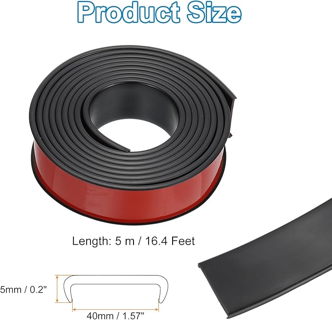 PATIKIL TPE U-Shape Edge Banding, 1-9/16 Inch x 16.4ft Self Adhesive Flexible Veneer Edging Trim Furniture Edge Protector for Shelf Cabinet Table Repair Restoration, Black