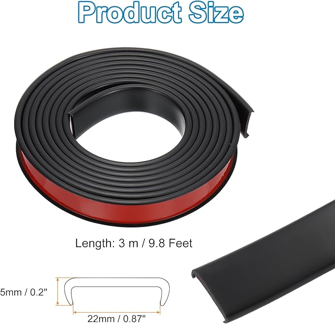 PATIKIL TPE U-Shape Edge Banding, 7/8 Inch x 9.8ft Self Adhesive Flexible Veneer Edging Trim Furniture Edge Protector for Shelf Cabinet Table Repair Restoration, Black