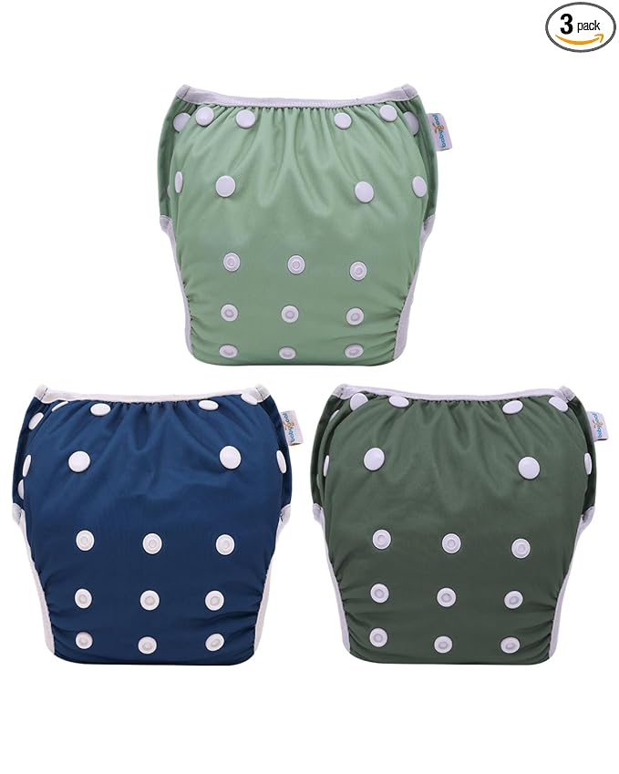 Babygoal Swim Diapers 3 Pack for 0-8M Newborn and Baby, Reusable Adjustable Washable for Swimming Lessons 3SD38-B