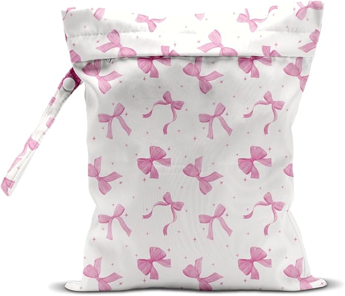 Wet Bag for Swimsuit Pool Travel Baby Cloth Diapers Dirty Yoga Gym Clothes Beach Bags Summer Gifts for Women Men Beach Vacation Essentials Pink Bow Waterproof Wet Dry Bag Travel Laundry Bags