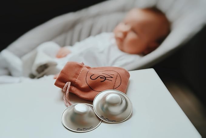 Nursing Cups for Nursing Newborn, Silver Nipple Covers Breastfeeding, 925 Silver Nursing Shields, Healing Cups, Newborn Essentials Must Haves, Soothe Sore and Cracked Nipples (Large)