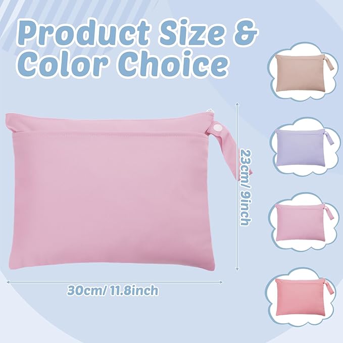 Shappy 4 Pieces Wet Dry Bag for Baby Cloth Diapers Wet Diaper Bag Washable Travel Bags Reusable with 2 Pockets for Pool Yoga Gym Travel Beach Swimwear Clothes(Pink & Purple)