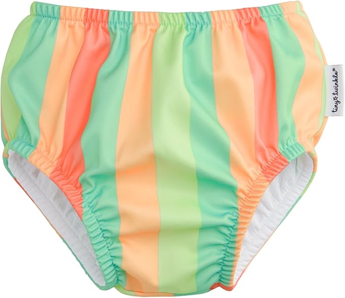 Tiny Twinkle Pull-Up Reusable Swim Diapers 2-Pack | Waterproof and UPF 50+ Sun Protection | Lightweight and Absorbent | Machine Washable(Sherbet Stripes,Strawberries,0-6M)