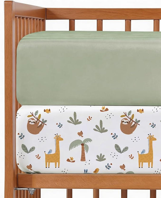 Baby Crib Sheets for Boys & Girls - Pack of 2 Fitted Microfiber Crib Sheets for Standard Crib & Toddler Mattress - Soft, Breathable and Wrinkle Free - Machine Washable - Oeko Tex - 52x28x8in - Safari