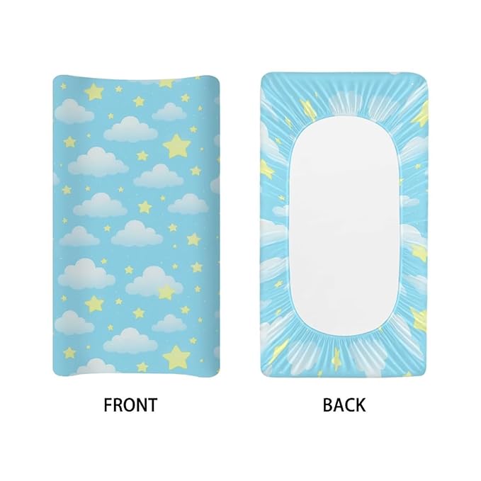 Stars Clouds Changing Pad Cover for Baby Boys Girls Soft Breathable Diaper Changing Table Pad Cover Cute Blue Diaper Station Protector, One Size