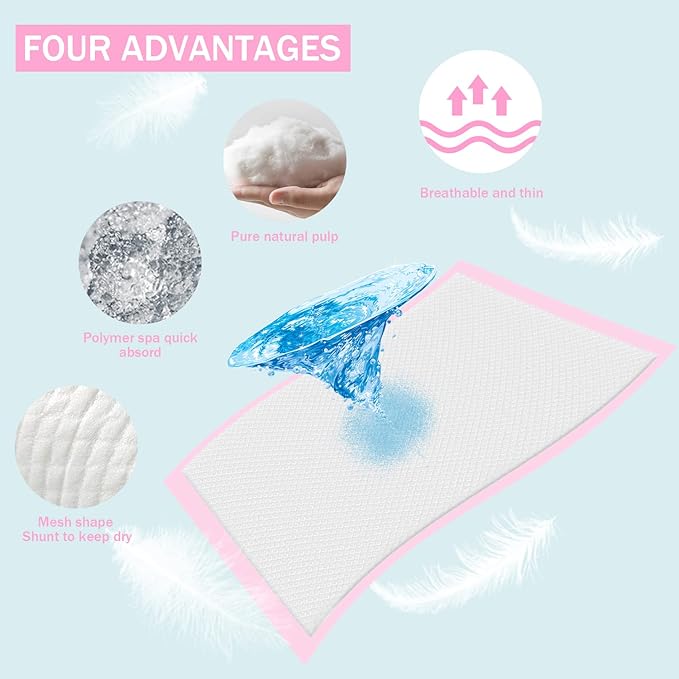 Baby Disposable Changing Pad, 50 Pack Soft Non-Woven Fabric Breathable Waterproof Underpads, Portable Leak-Proof Mattress Protector, Incontinence Bed Pads
