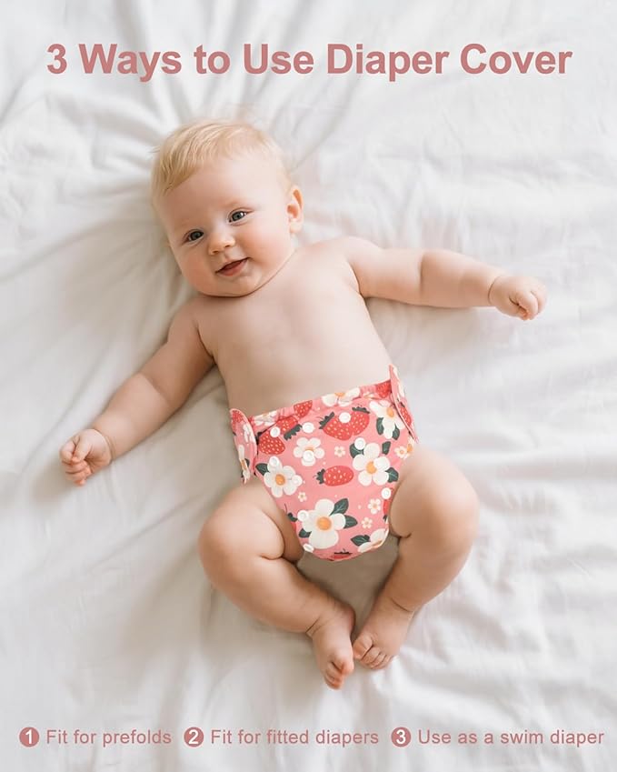 babygoal Baby Cloth Cover for Prefolds,Flats or Fitted Diapers– Adjustable, Reusable, Waterproof Swim Diaper Cover