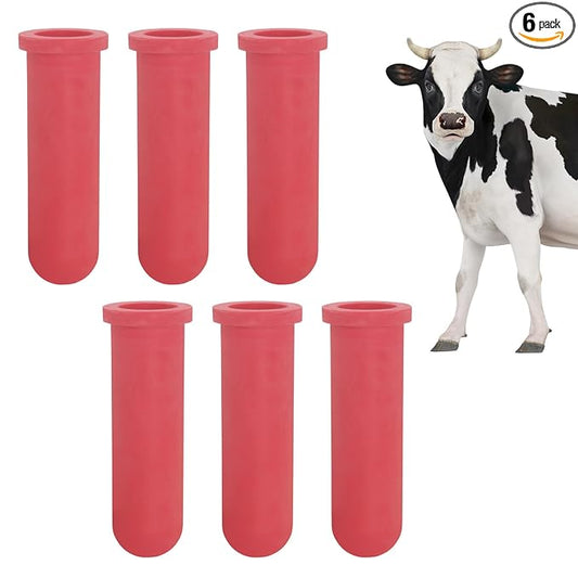 6PCS Calf Feeder Pacifier Teats Soft Rubber Feeding Teats for Cattle Horse Donkey Nursing Bottle Nipples Farm Animal Feeding Supplies (RED)