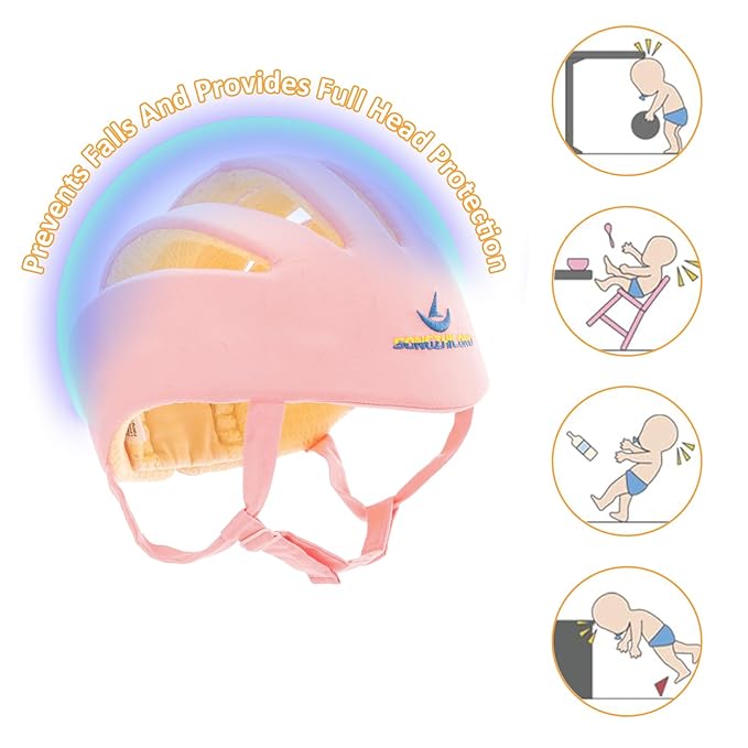 Adjustable Baby Head Protector, Baby Helmets for Crawling Walking Lightweight Safety Infant Helmet Jumping Running Breathable Hat Infant Essentials Toddler Helmets 6-24 Months (Pink)