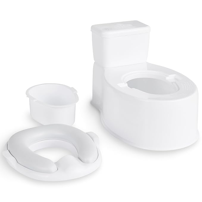 Regalo 2-in-1 Toddler Potty Training Toilet with Flushing Sound, Removable Potty Training Seat, Soft Cushion & Splash Guard, Toddler Potty Chair with Storage, Toilet Seat Transition, White
