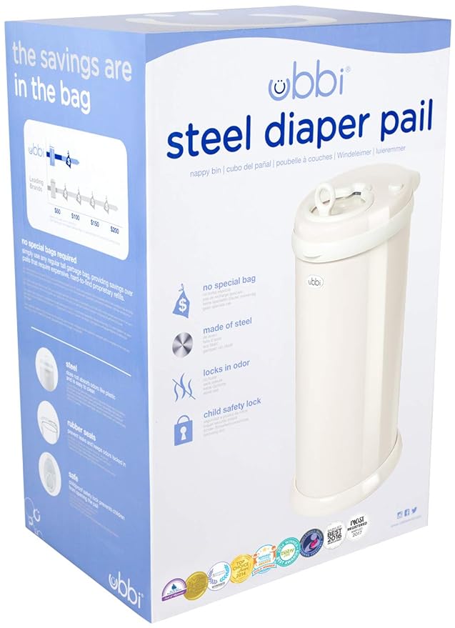 Ubbi Steel Diaper Pail and Refill Bags Bundle for Odor Control and Easy Disposal