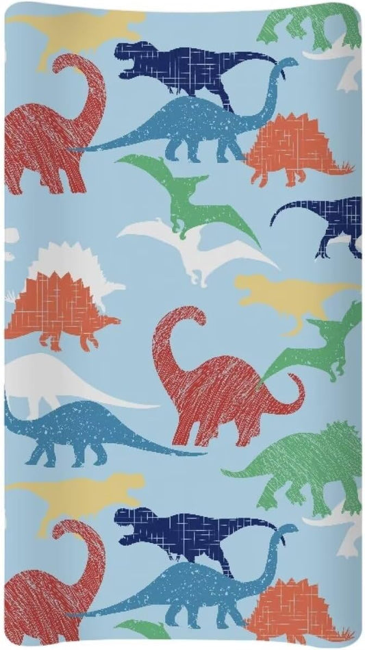 Colorful Dinosaur Change Pad Covers, Water Resistant Baby Diaper Change Table Covers Soft Contoured Pad Covers for Newborn Baby Boys Girls