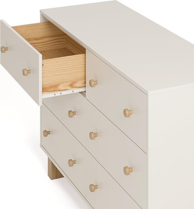 Storkcraft Texas 6 Drawer Dresser (Frosted Oat/Driftwood) – GREENGUARD Gold Certified Baby Dresser, Interlocking Drawer System for Nursery & Kids’ Bedroom, Brown Chest for Kids Bedroom