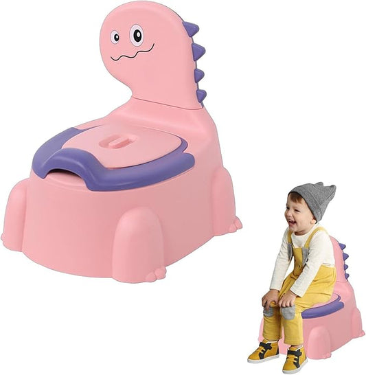 Potty Training Toilet | Dinosaur Potty Training Seat | Toddler Potty Chair | Portable Toilet for Kids with Non-slip Rubber Mat Backrest for Boys Girls Kids Toddler, Pink
