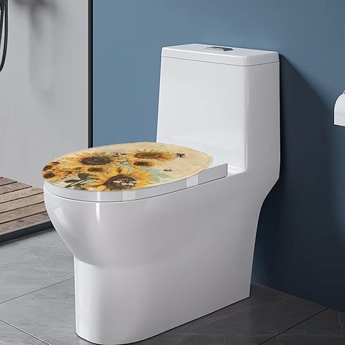 Sunflower Bathroom Toilet Lid Seat Toilet Protector Cover Soft, Dustproof Polyester Fabric Toilet Seat Cover Covers Stains, Stays Clean, Easy To Install