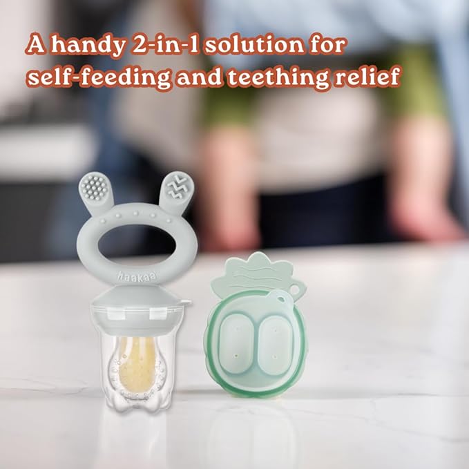 Haakaa Freeze-N-Feed Mini Combo with Silicone Food Feeder & Silicone Mini Nibble Tray|Baby Solid Food Self Feeder|Breastmilk Popsicle Mold Storage & Feeder for Soothing Baby Gums 1 PK