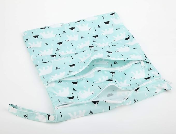 2 Wet Bags With Two Zippered Pockets Reusable Diaper Nappy Waterproof (Farm and Polar Bear)
