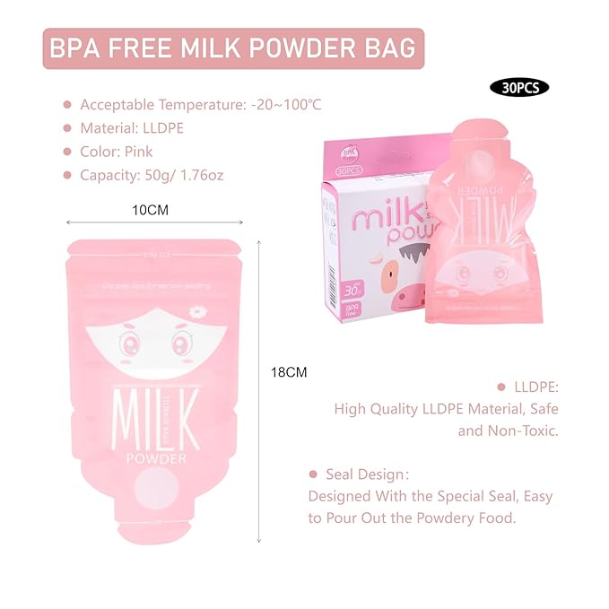 30pcs Pink Milk Powder Storage Bag, Disposable Milk Powder Bags Portable Milk Powder Storage Bag for Day Care and Family Trip