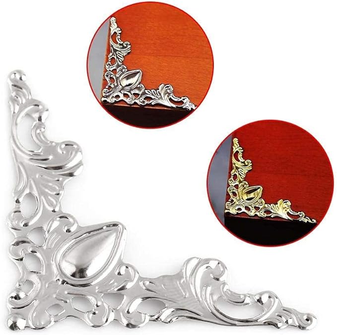 Hilitand 20pcs Antique Metal Corner Protectors - Decorative Corner For Book Furniture Dressers Jewelry Boxes (Silver White)